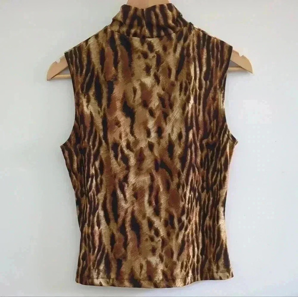 TAPEMEASURE | Women's Cream/Tan/Brown  Tiger Print Sleeveless Turtleneck … - Picture 3 of 3